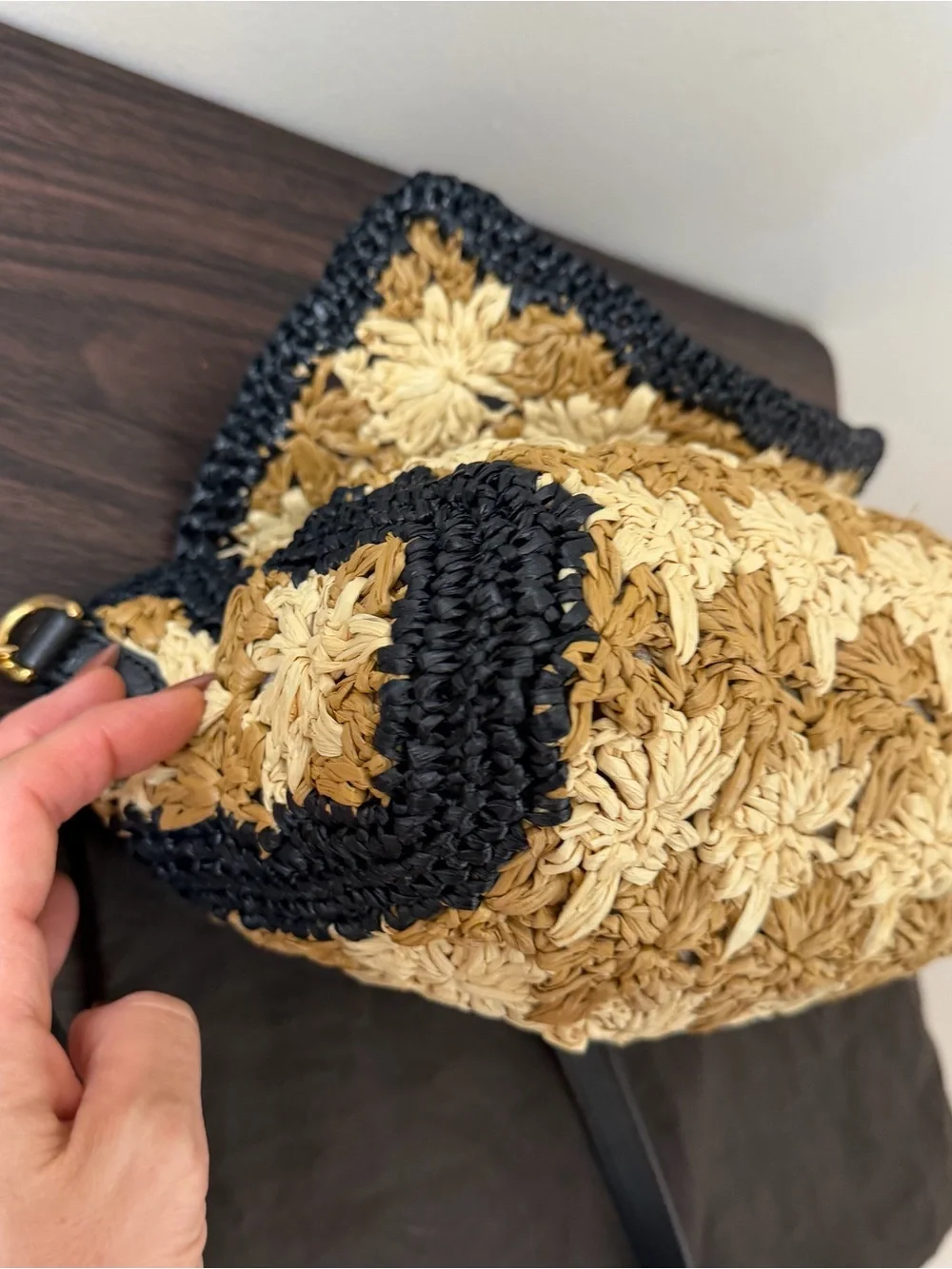 Gucci GG Marmont Raffia Daisy Floral Mini Shoulder Bag Crossbody Beige Black - Picture 13 of 16